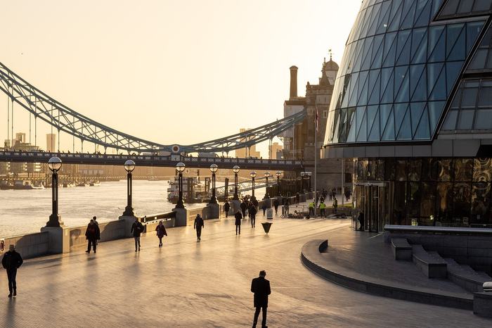 London skyline at sunset over the river